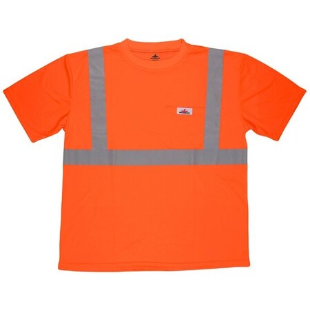 Mcr Safety Short Sleeve T-Shirt, Class 2, Birds eye mesh, 2" Silver Reflective Stripes, chest pocket, orange STSCL2MOX4